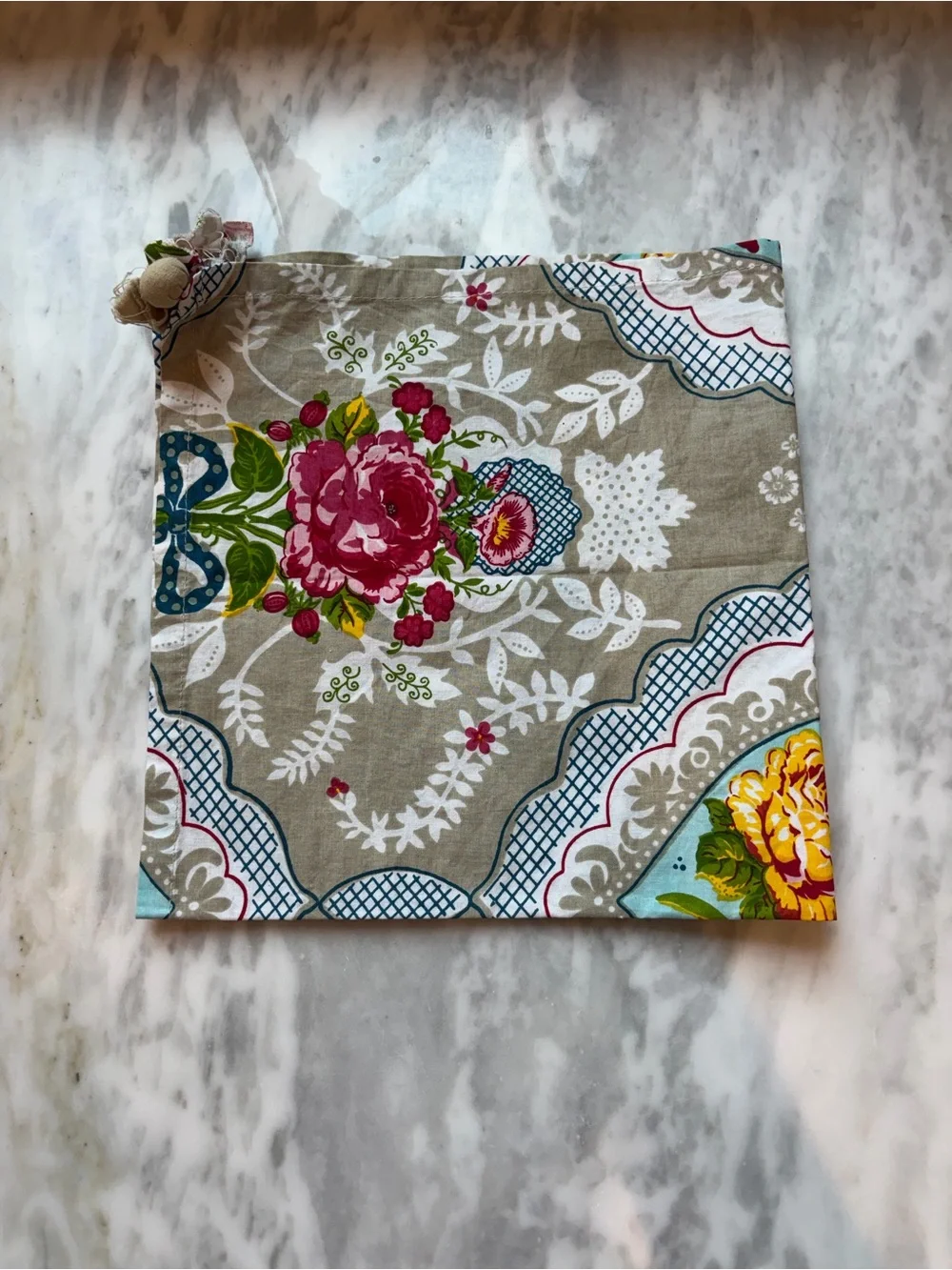 Floral Printed Dining Napkin - Beige with Pink & Yellow Floral Accents